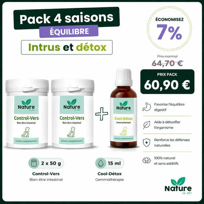 Pack 4 saisons vermifuge et detox du chien et chat solution naturelle